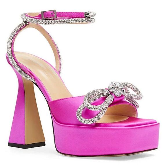 Mach & Mach 140 Crystal Embellished Double Satin Platform Sandals Fuchsia 36.5 - Picture 1 of 6